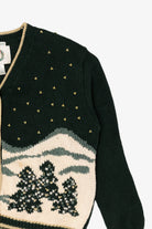 Vintage Hand Embroidered Dark Green Christopher & Banks Landscape Cardigan (1990s)