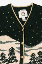 Vintage Hand Embroidered Dark Green Christopher & Banks Landscape Cardigan (1990s)
