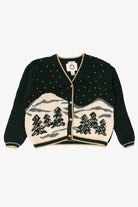 Vintage Hand Embroidered Dark Green Christopher & Banks Landscape Cardigan (1990s)