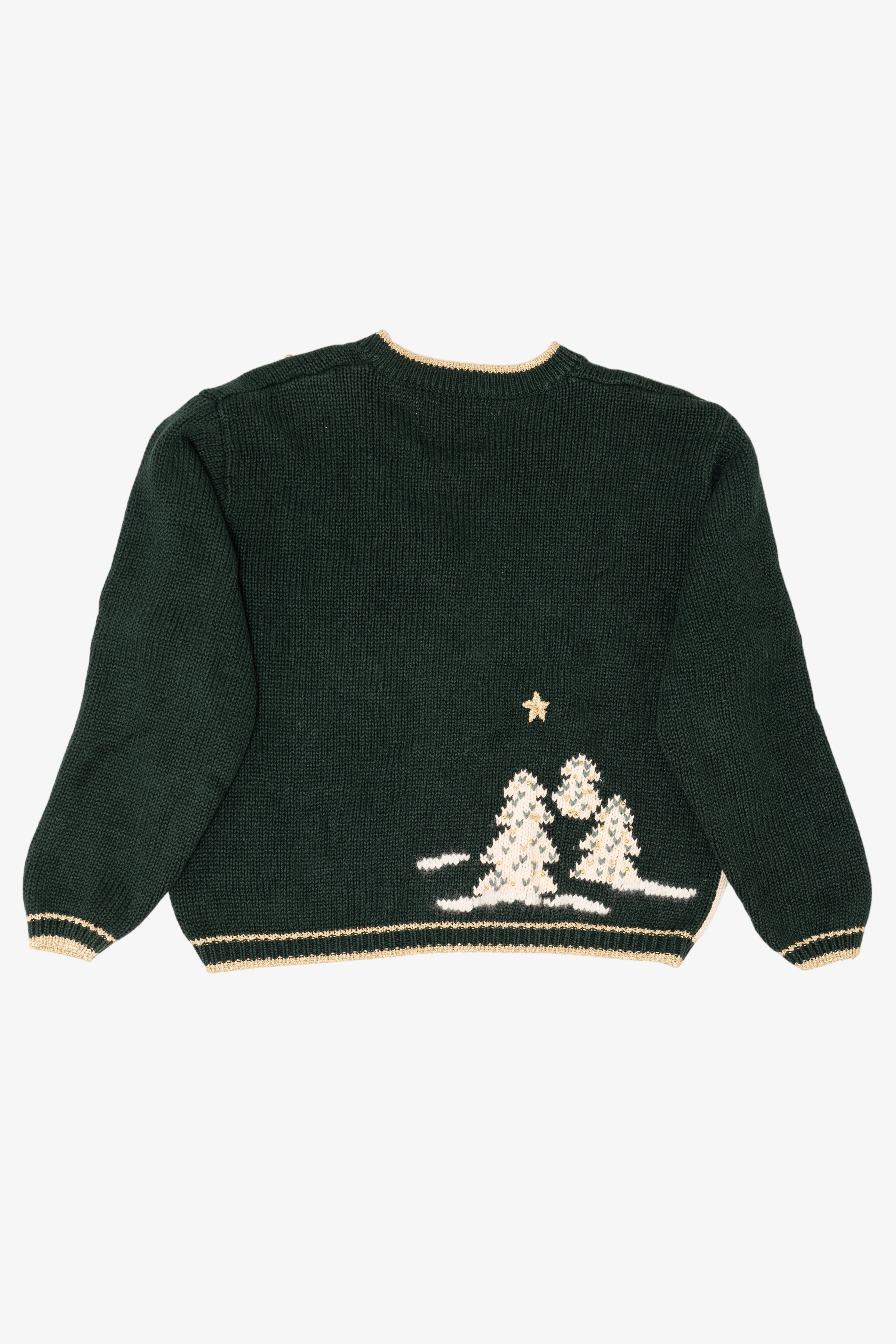 Vintage Hand Embroidered Dark Green Christopher & Banks Landscape Cardigan (1990s)