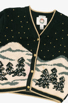 Vintage Hand Embroidered Dark Green Christopher & Banks Landscape Cardigan (1990s)