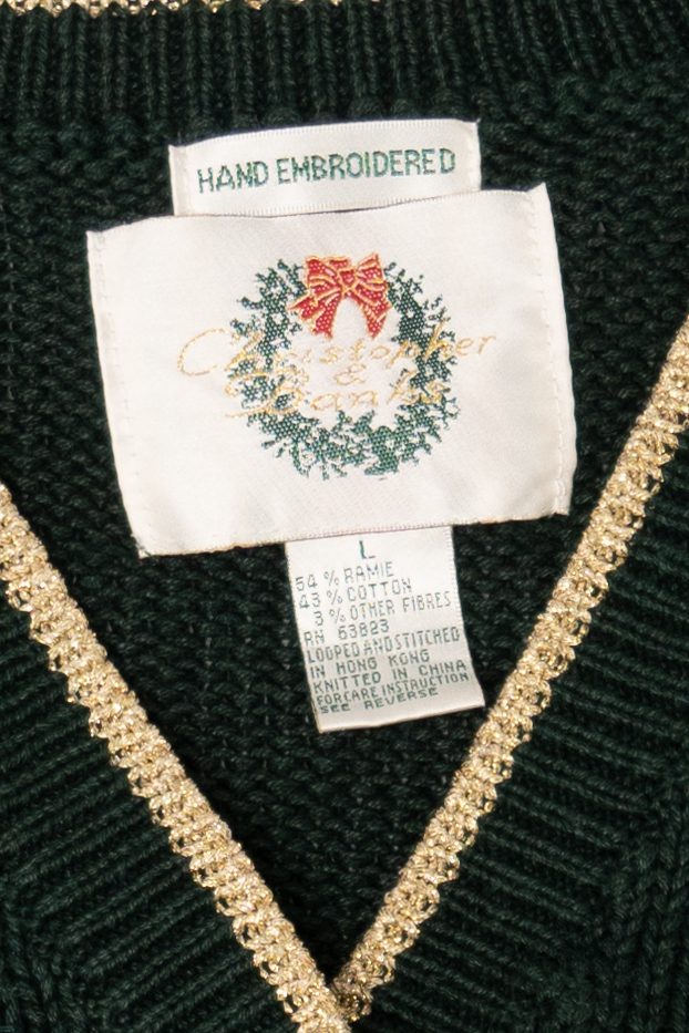 Vintage Hand Embroidered Dark Green Christopher & Banks Landscape Cardigan (1990s)