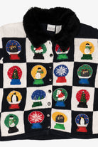 Vintage Checkered Carolina Colours Snowglobes Ugly Christmas Cardigan (1990s)