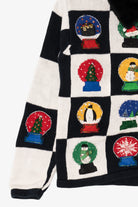 Vintage Checkered Carolina Colours Snowglobes Ugly Christmas Cardigan (1990s)
