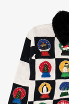 Vintage Checkered Carolina Colours Snowglobes Ugly Christmas Cardigan (1990s)