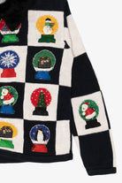 Vintage Checkered Carolina Colours Snowglobes Ugly Christmas Cardigan (1990s)