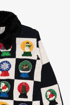 Vintage Checkered Carolina Colours Snowglobes Ugly Christmas Cardigan (1990s)