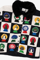 Vintage Checkered Carolina Colours Snowglobes Ugly Christmas Cardigan (1990s)