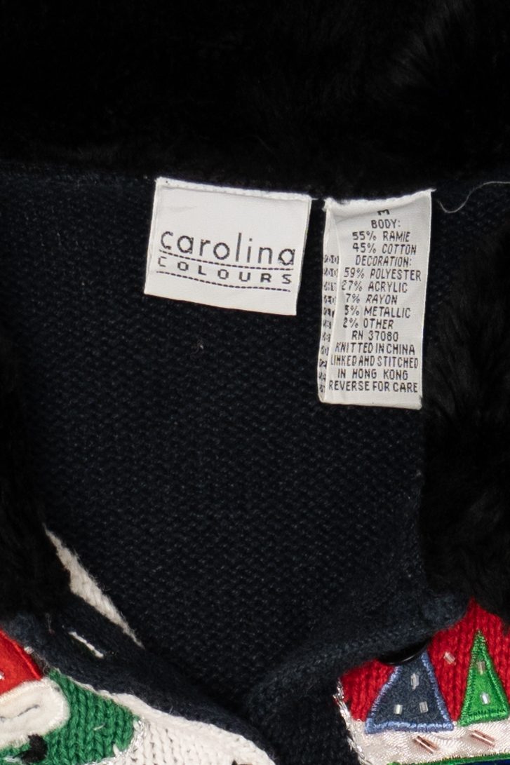 Vintage Checkered Carolina Colours Snowglobes Ugly Christmas Cardigan (1990s)