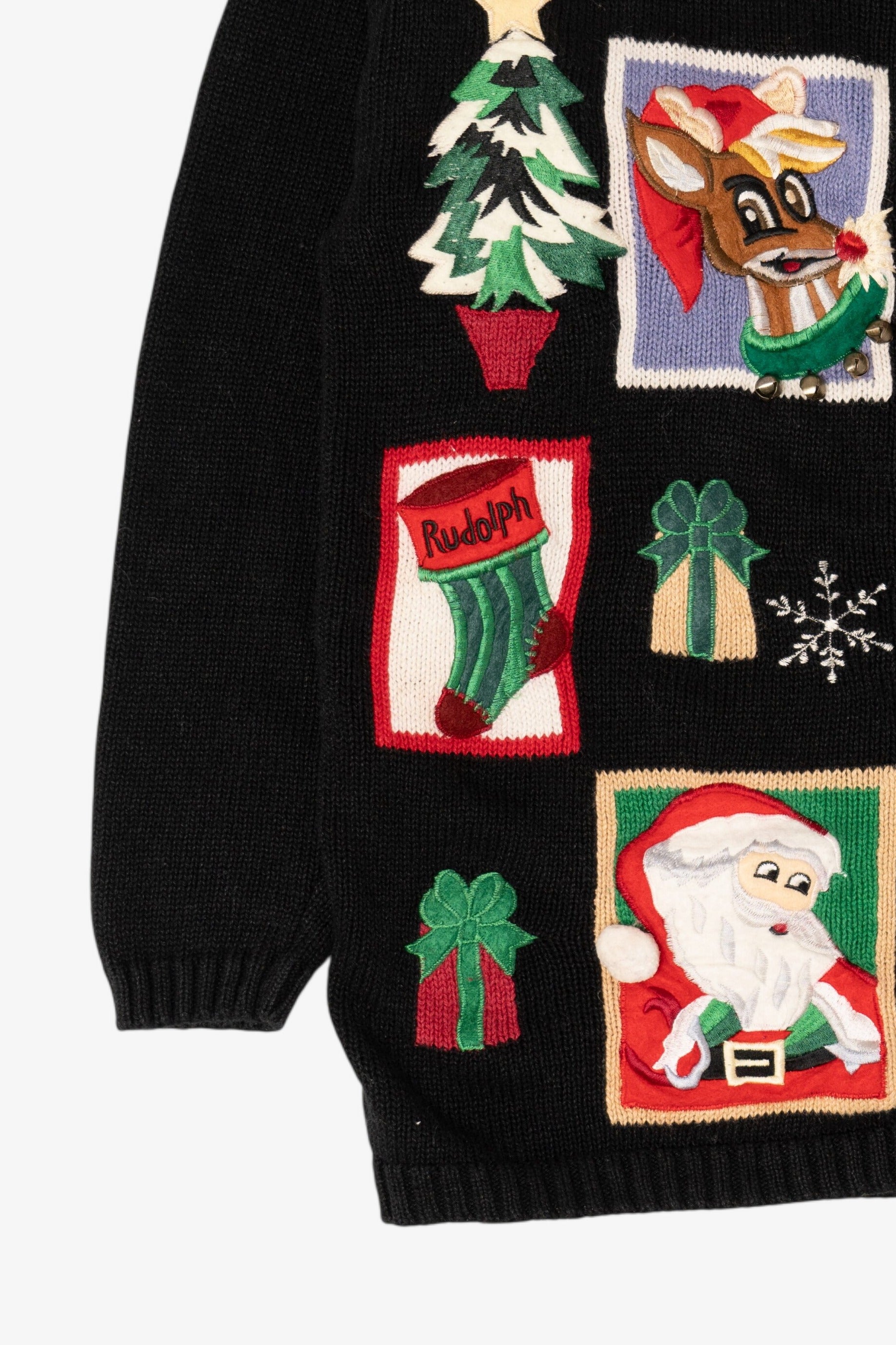 Vintage Black Yarnworks Rudolph Reindeer Ugly Christmas Cardigan (1990s)