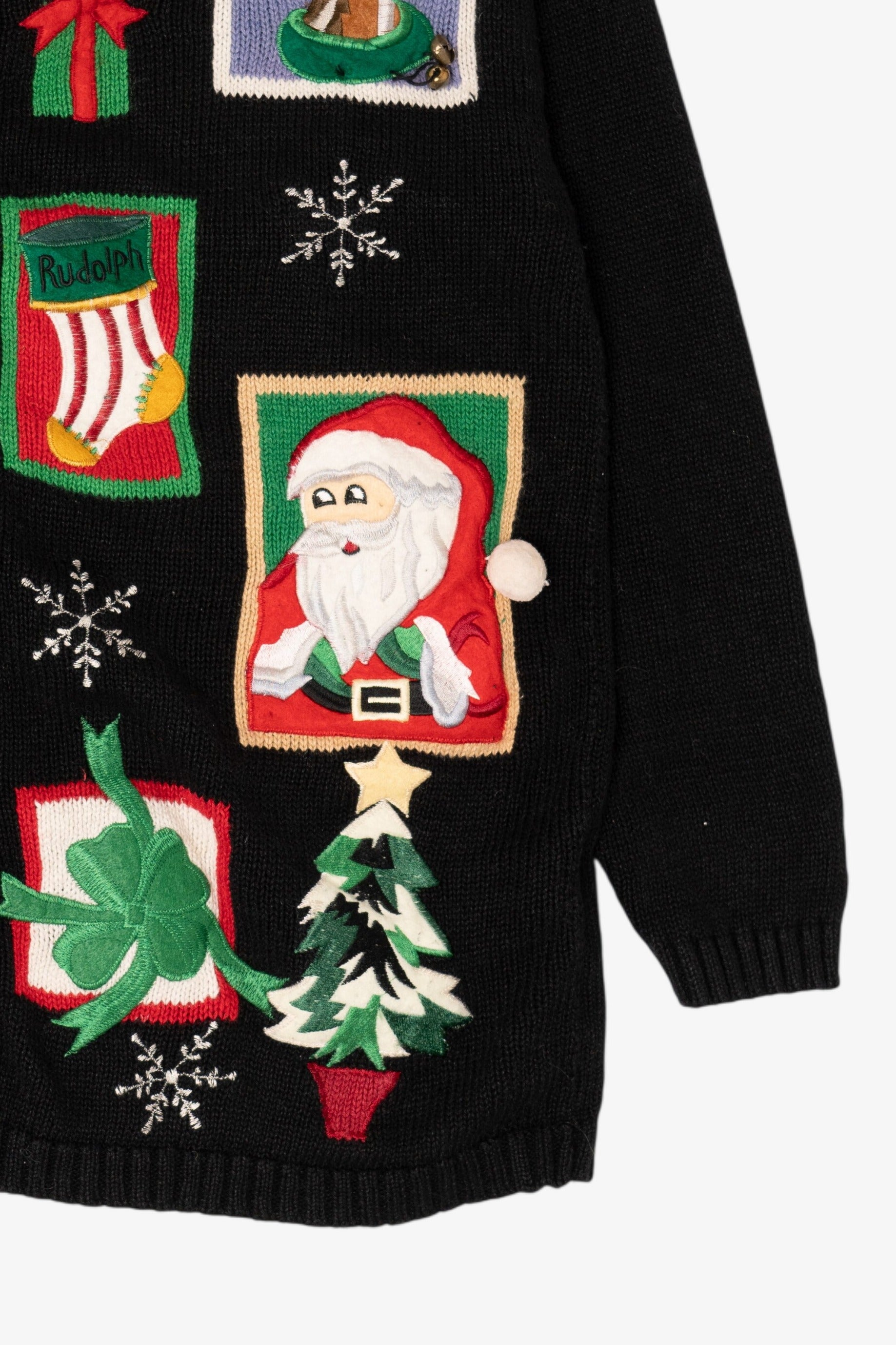 Vintage Black Yarnworks Rudolph Reindeer Ugly Christmas Cardigan (1990s)