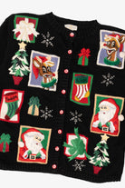 Vintage Black Yarnworks Rudolph Reindeer Ugly Christmas Cardigan (1990s)