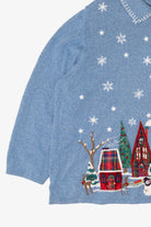 Vintage Light Blue Liz & Me Winter Town Ugly Christmas Cardigan (2000s)
