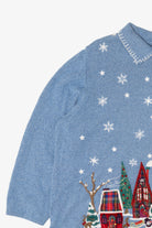 Vintage Light Blue Liz & Me Winter Town Ugly Christmas Cardigan (2000s)