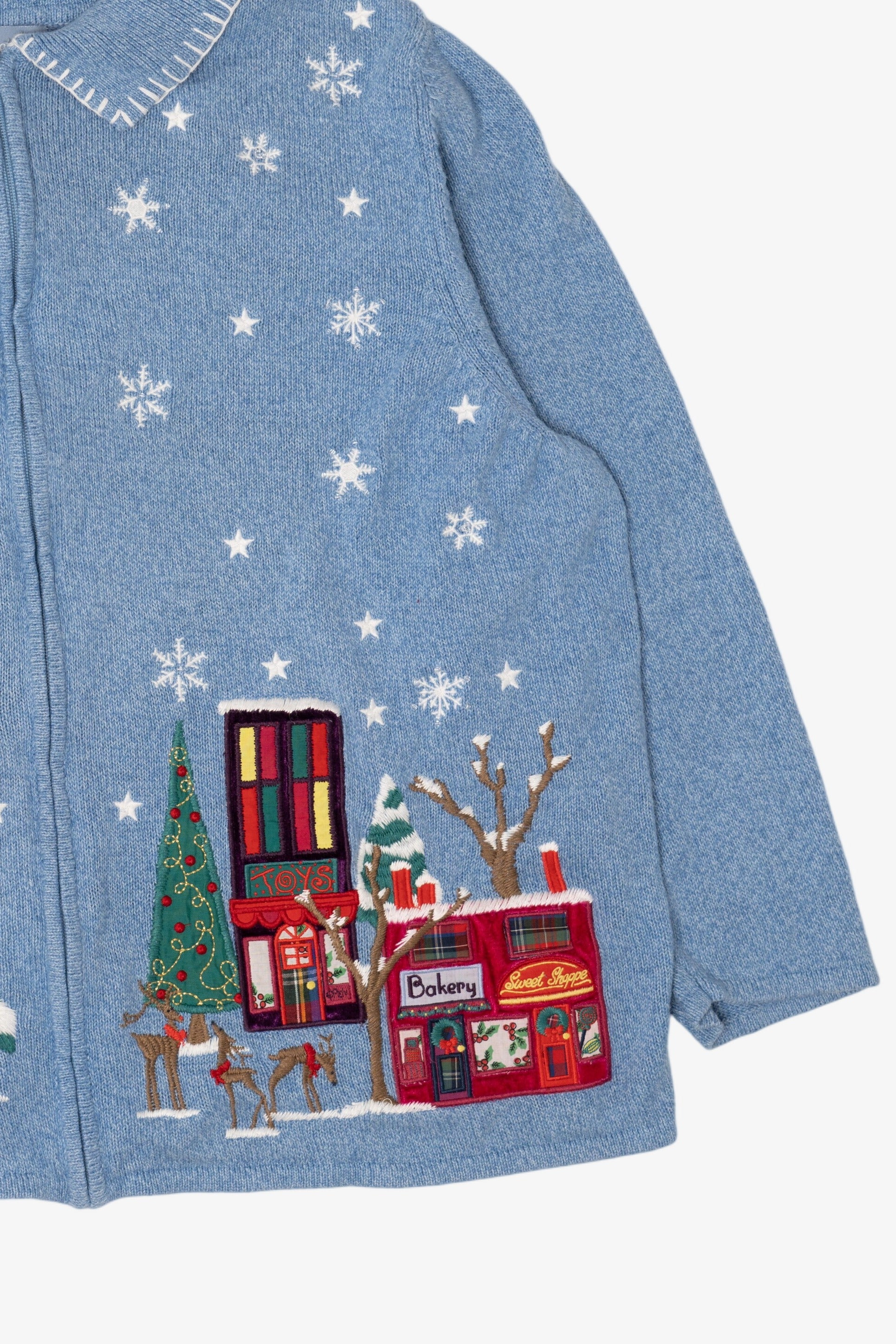Vintage Light Blue Liz & Me Winter Town Ugly Christmas Cardigan (2000s)