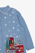 Vintage Light Blue Liz & Me Winter Town Ugly Christmas Cardigan (2000s)