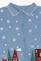 Vintage Light Blue Liz & Me Winter Town Ugly Christmas Cardigan (2000s)