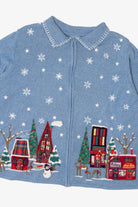 Vintage Light Blue Liz & Me Winter Town Ugly Christmas Cardigan (2000s)