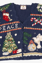 Vintage Navy Blue Tiara Ugly Christmas Cardigan (1990s)
