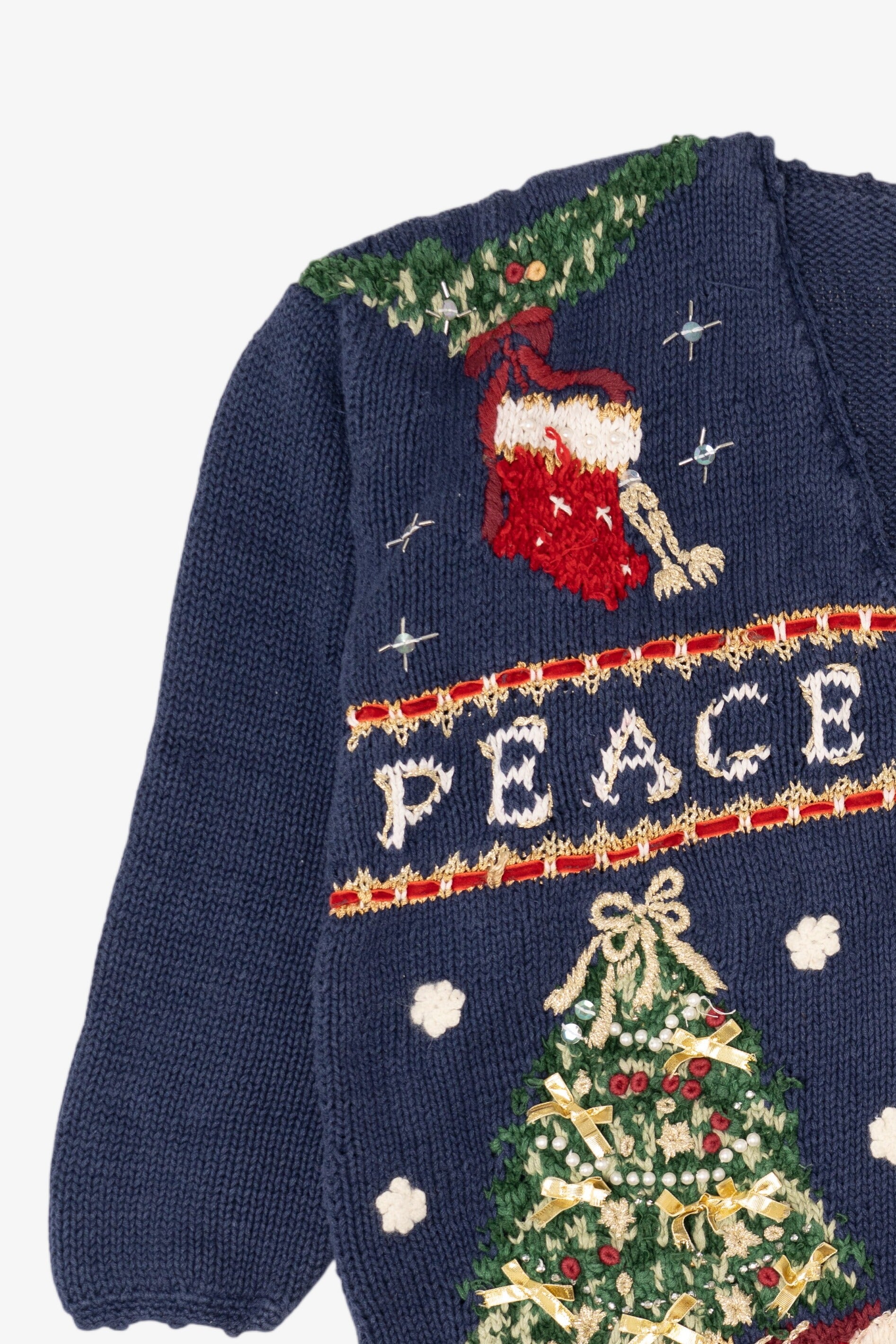 Vintage Navy Blue Tiara Ugly Christmas Cardigan (1990s)