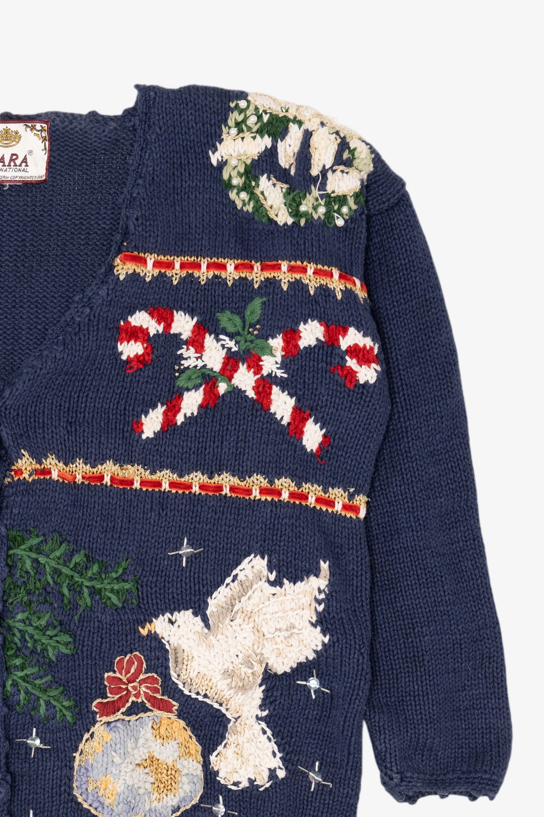 Vintage Navy Blue Tiara Ugly Christmas Cardigan (1990s)