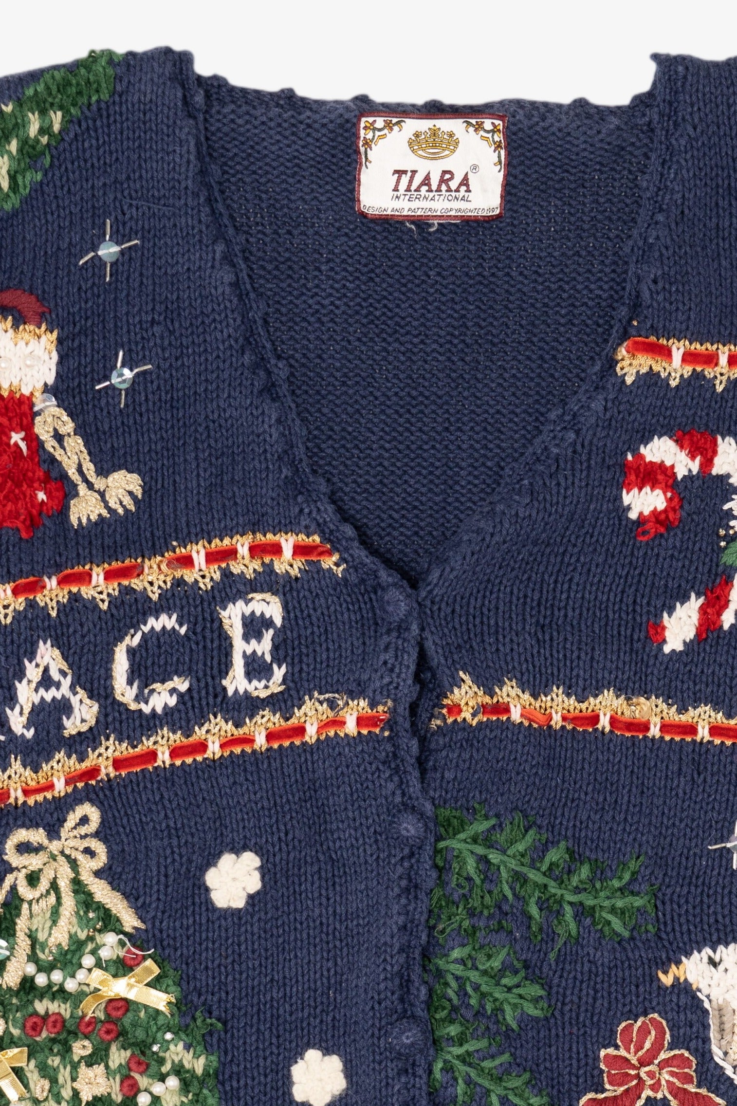 Vintage Navy Blue Tiara Ugly Christmas Cardigan (1990s)