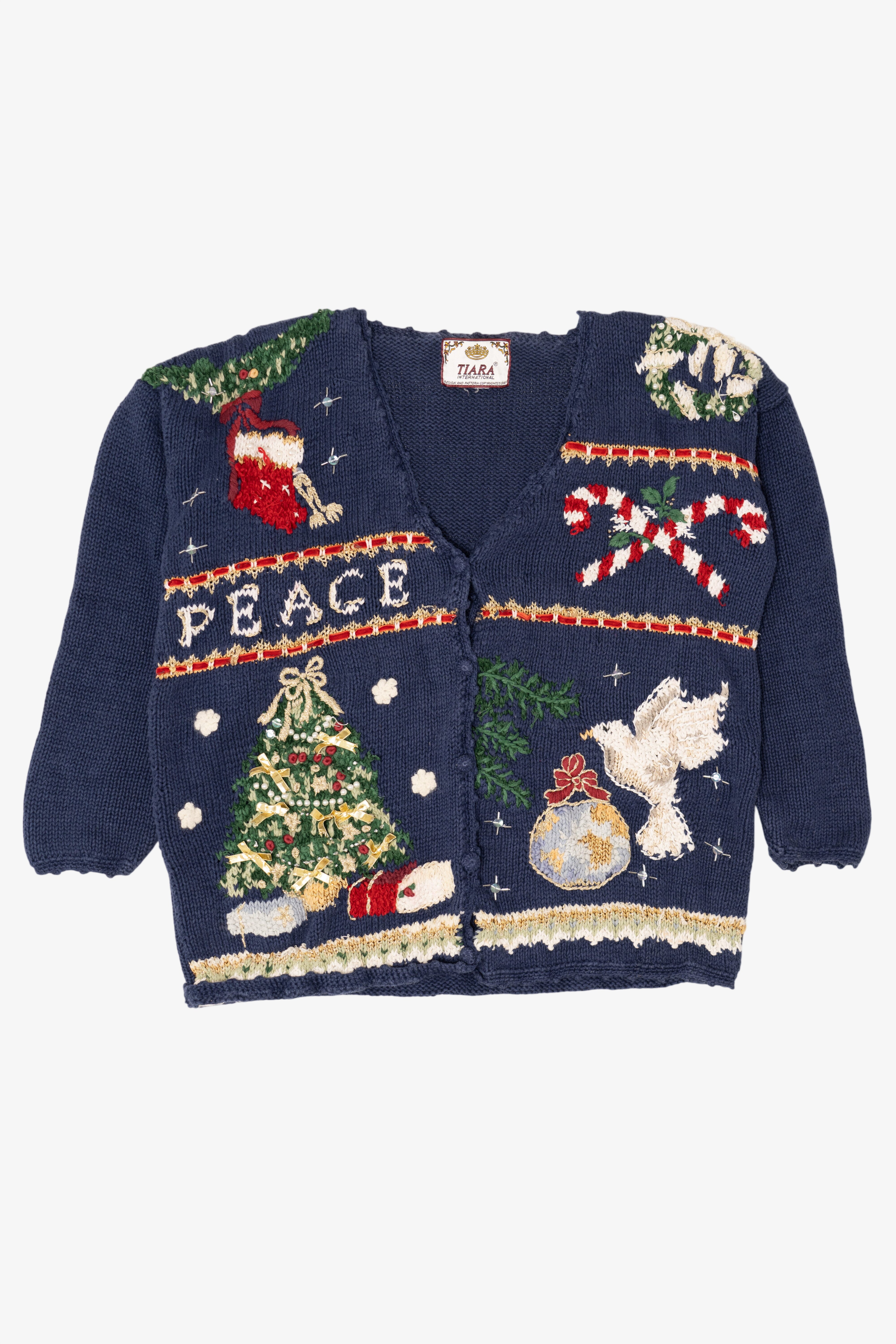 Vintage Navy Blue Tiara Ugly Christmas Cardigan (1990s)