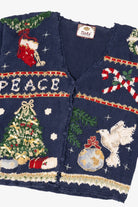 Vintage Navy Blue Tiara Ugly Christmas Cardigan (1990s)