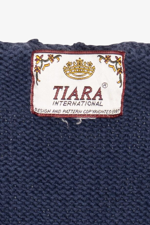 Vintage Navy Blue Tiara Ugly Christmas Cardigan (1990s)