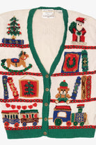 Vintage White Marisa Christina Toys Ugly Christmas Cardigan (1990s)