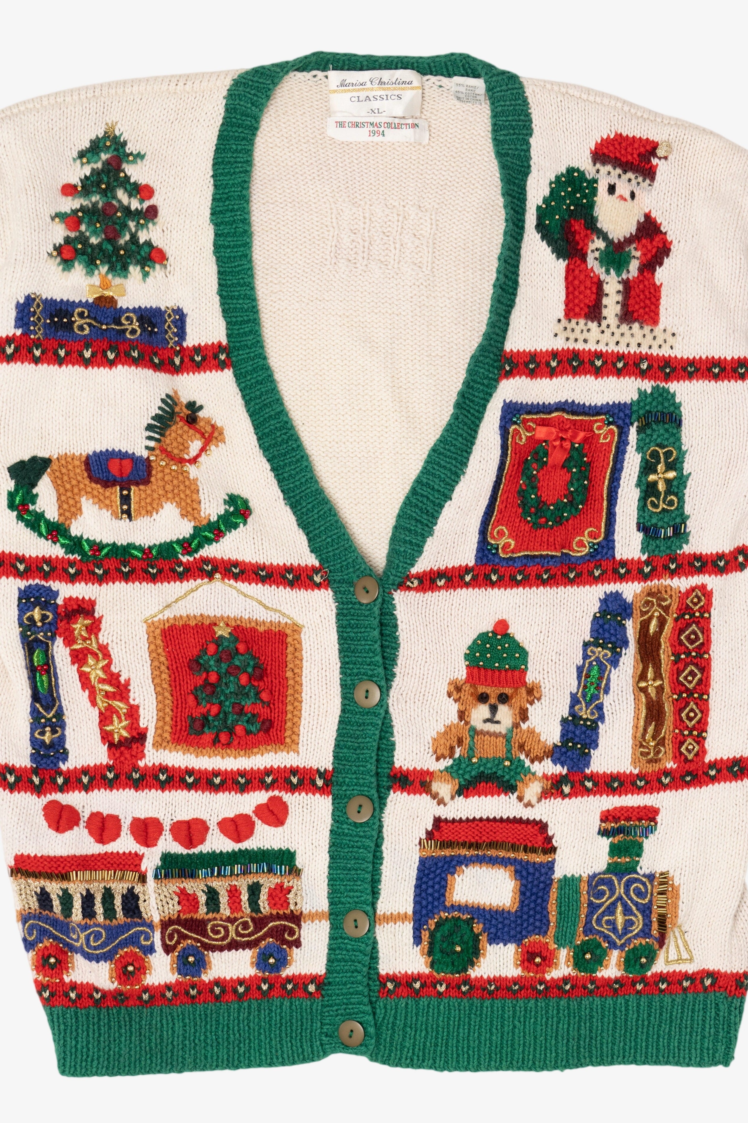 Vintage White Marisa Christina Toys Ugly Christmas Cardigan (1990s)