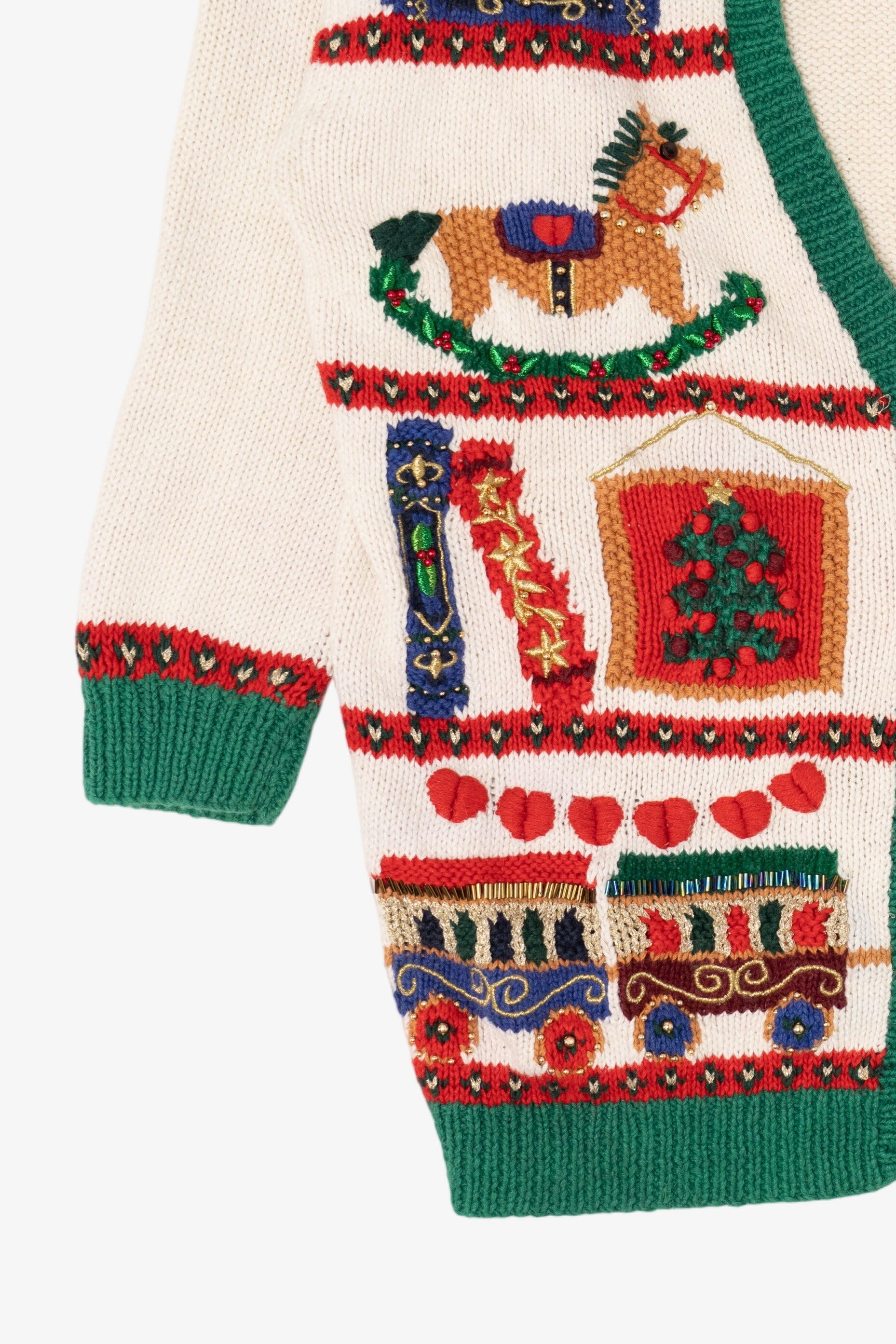 Vintage White Marisa Christina Toys Ugly Christmas Cardigan (1990s)