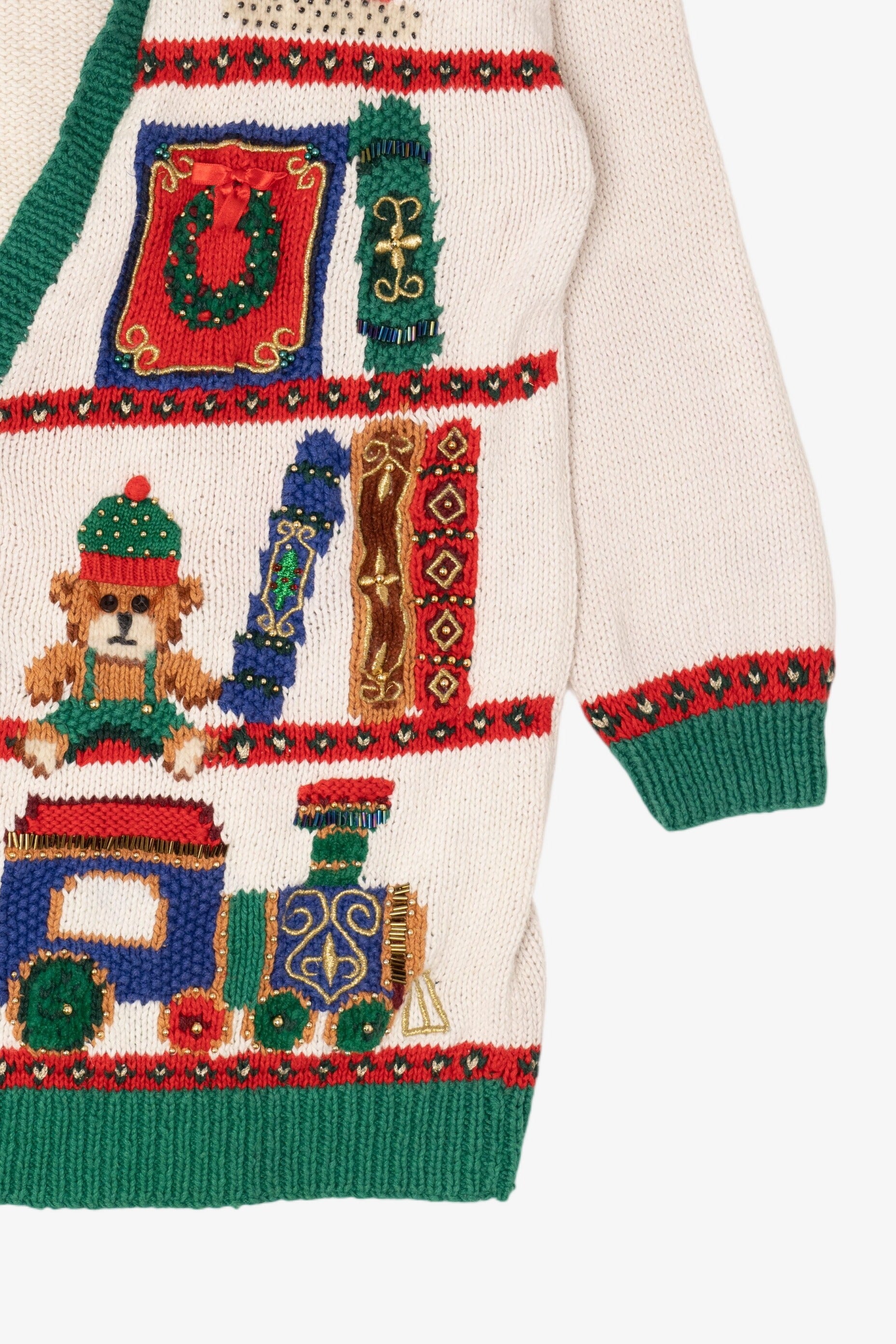 Vintage White Marisa Christina Toys Ugly Christmas Cardigan (1990s)
