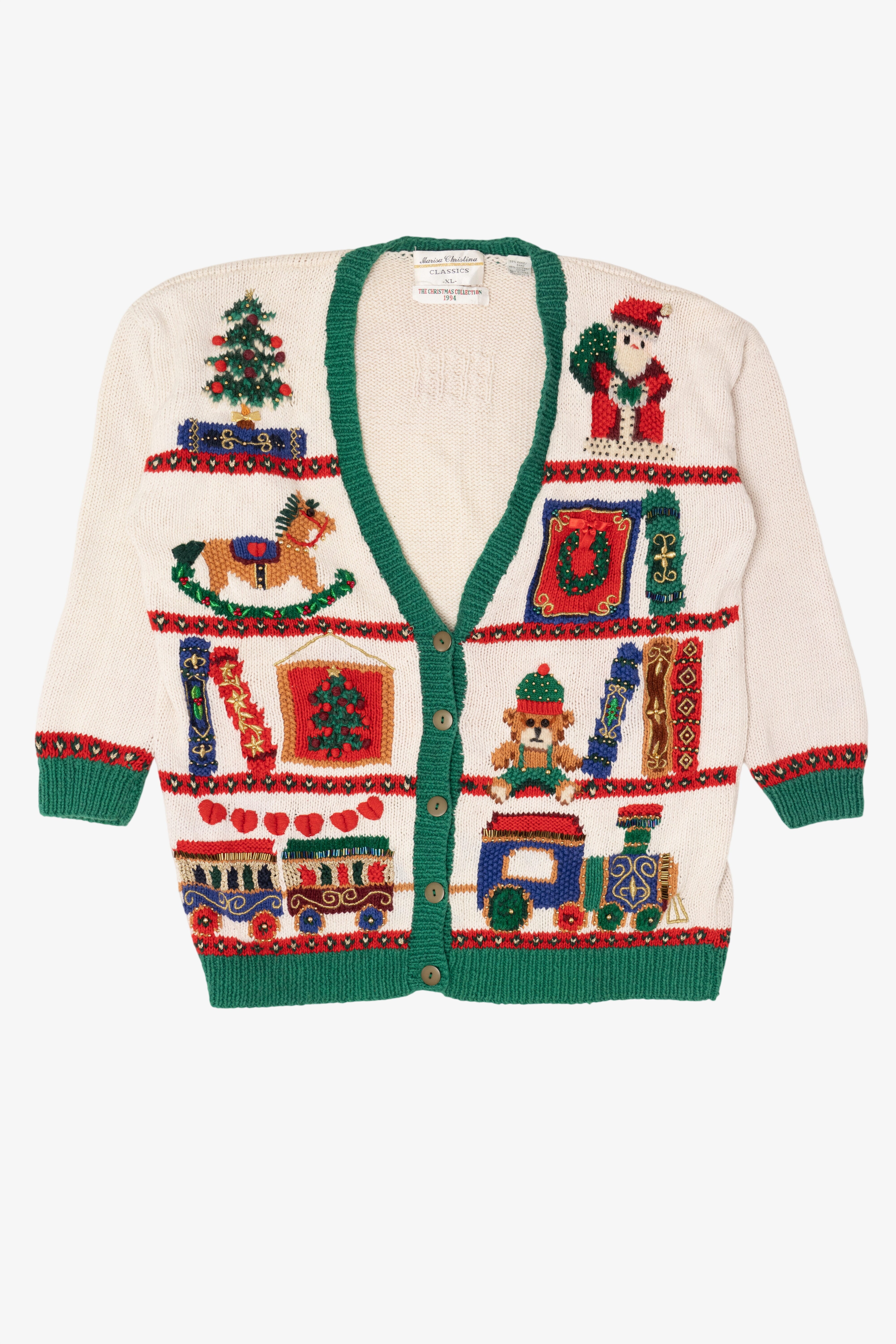 Vintage White Marisa Christina Toys Ugly Christmas Cardigan (1990s)