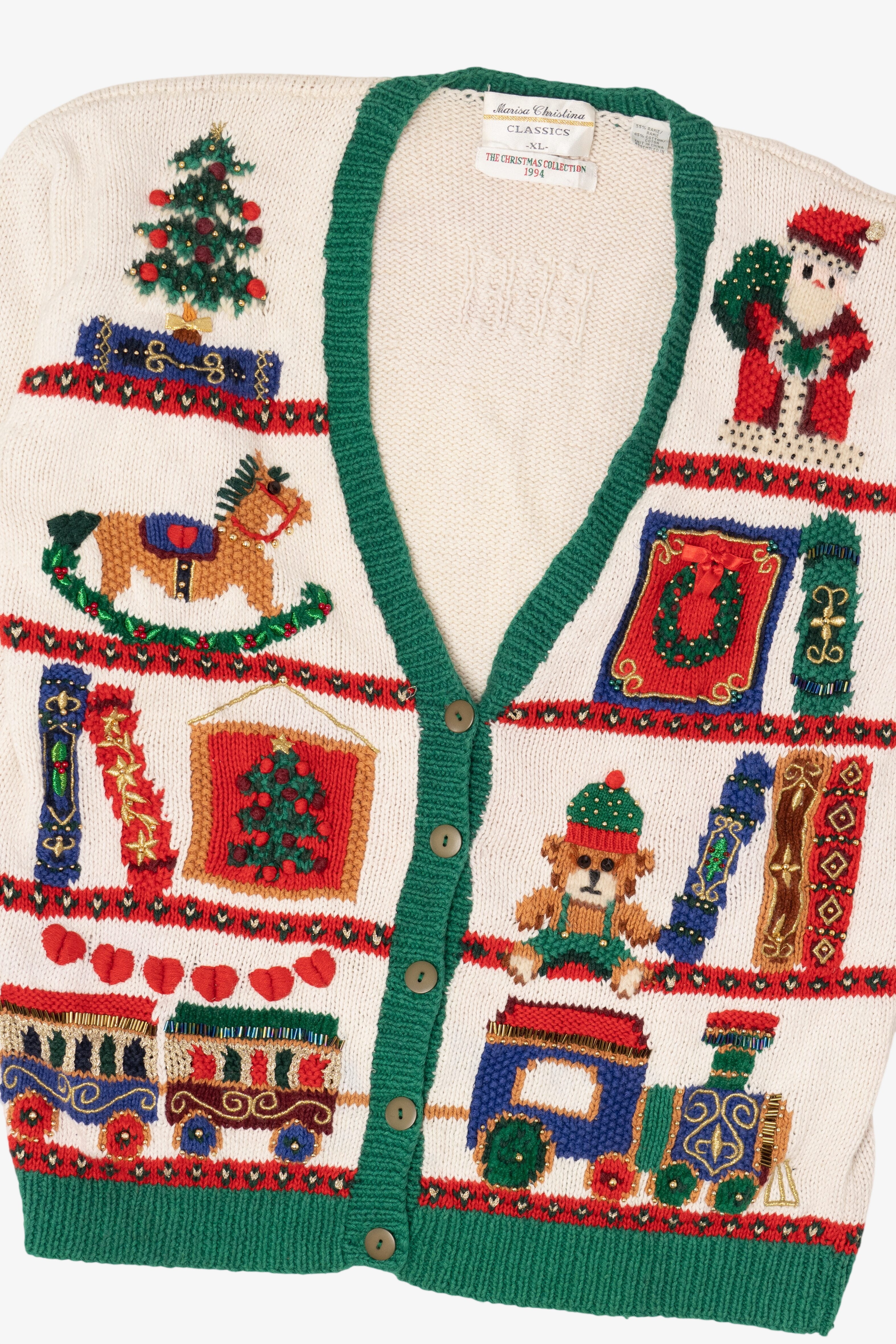 Vintage White Marisa Christina Toys Ugly Christmas Cardigan (1990s)