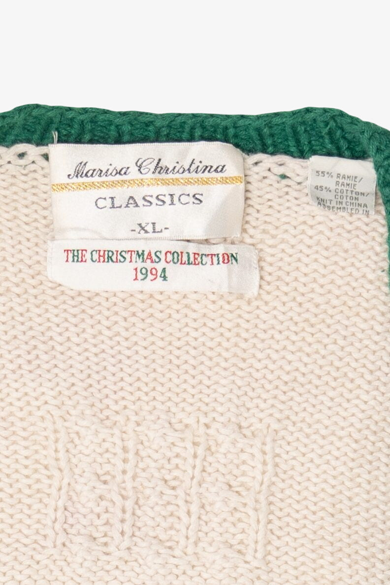 Vintage White Marisa Christina Toys Ugly Christmas Cardigan (1990s)