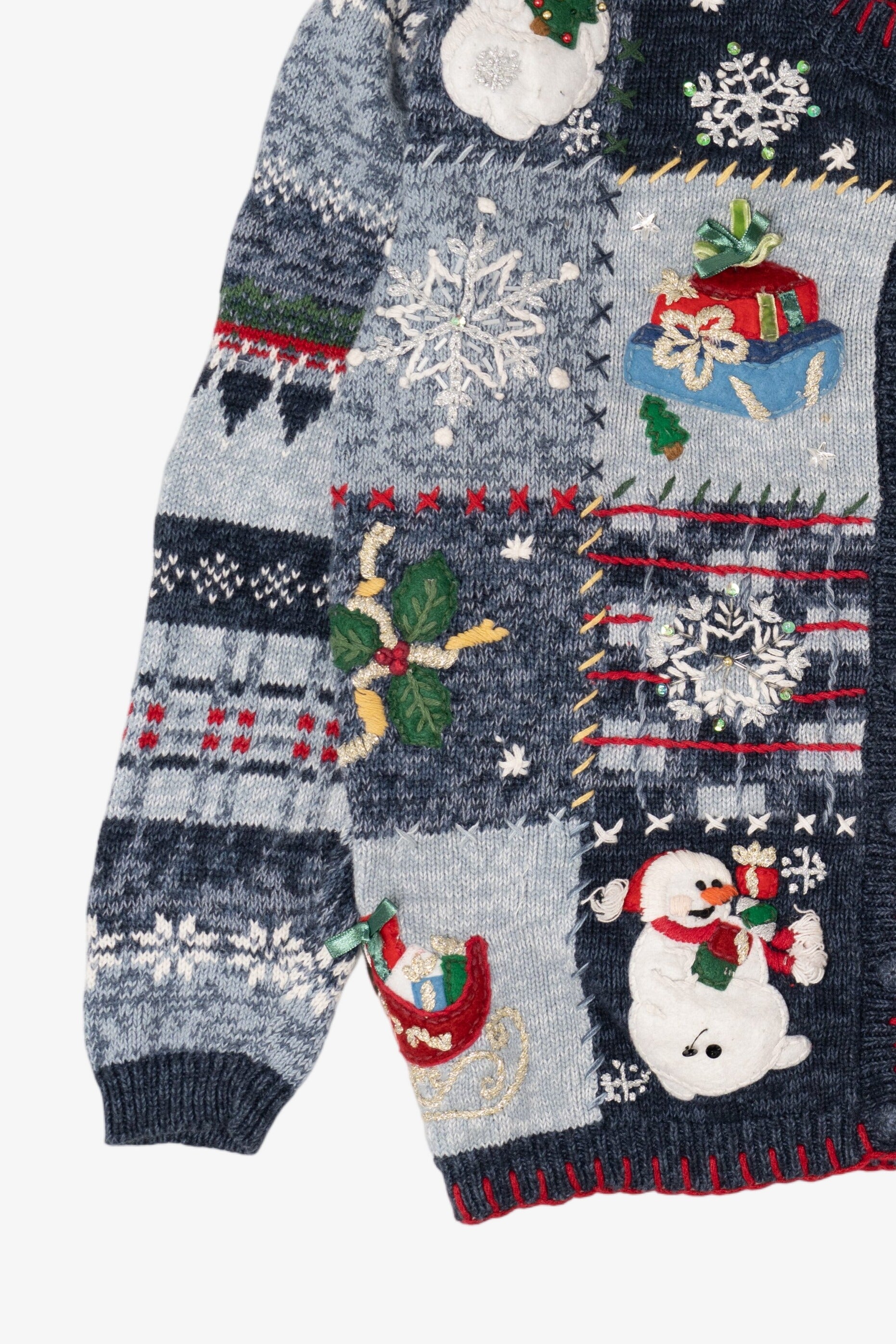 Vintage Navy Blue Heirloom Collectible Snowmen Christmas Cardigan (2000s)