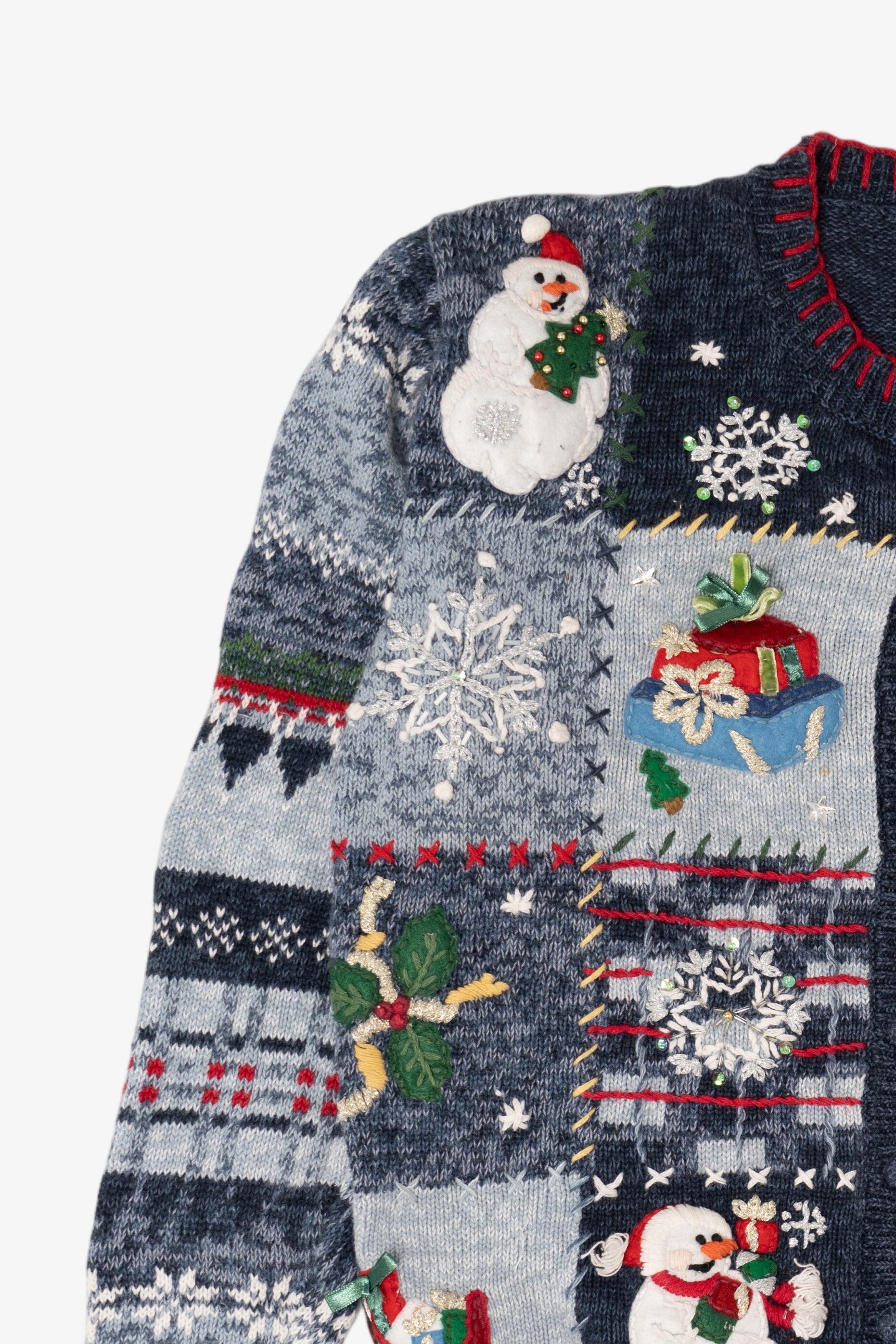 Vintage Navy Blue Heirloom Collectible Snowmen Christmas Cardigan (2000s)