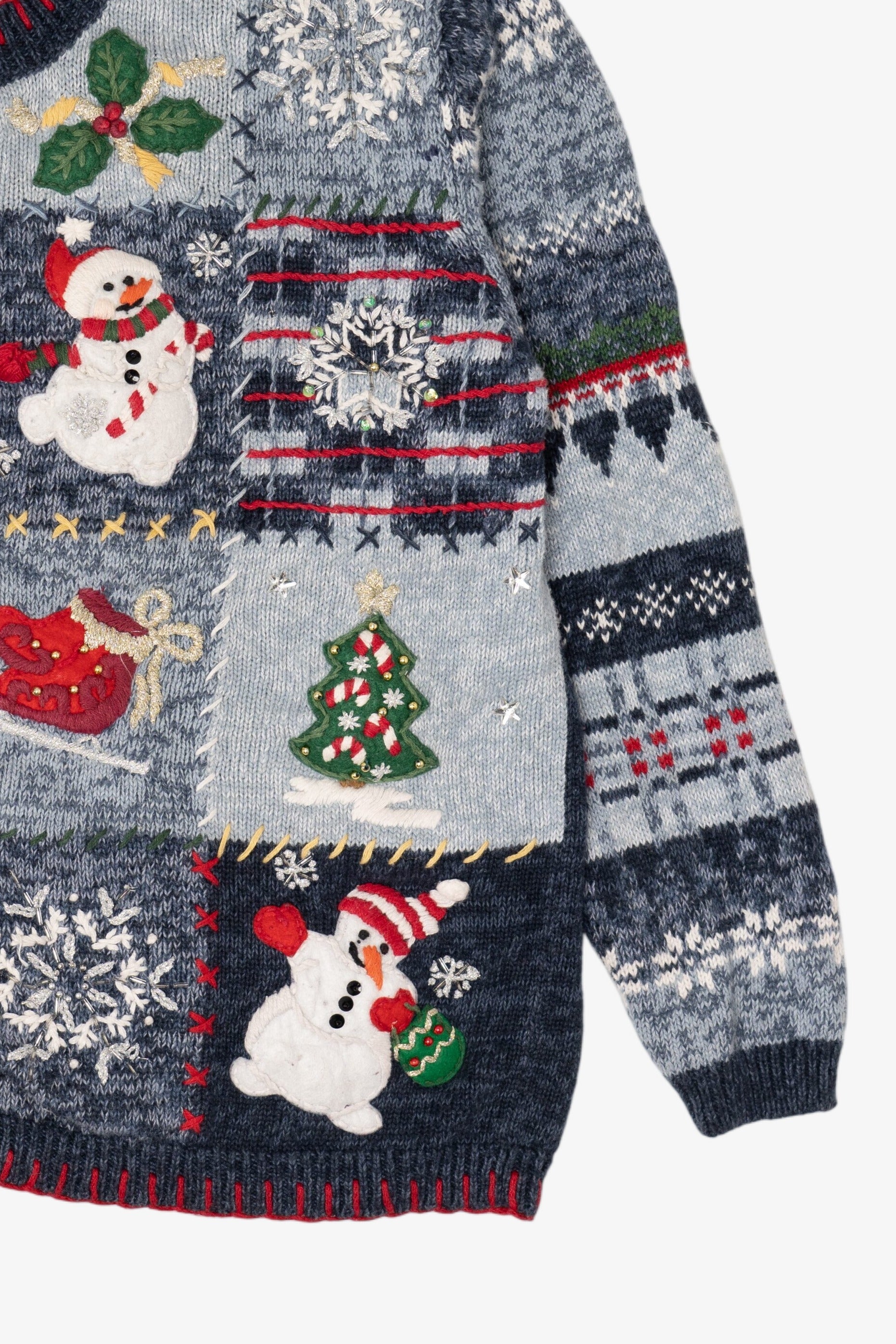 Vintage Navy Blue Heirloom Collectible Snowmen Christmas Cardigan (2000s)