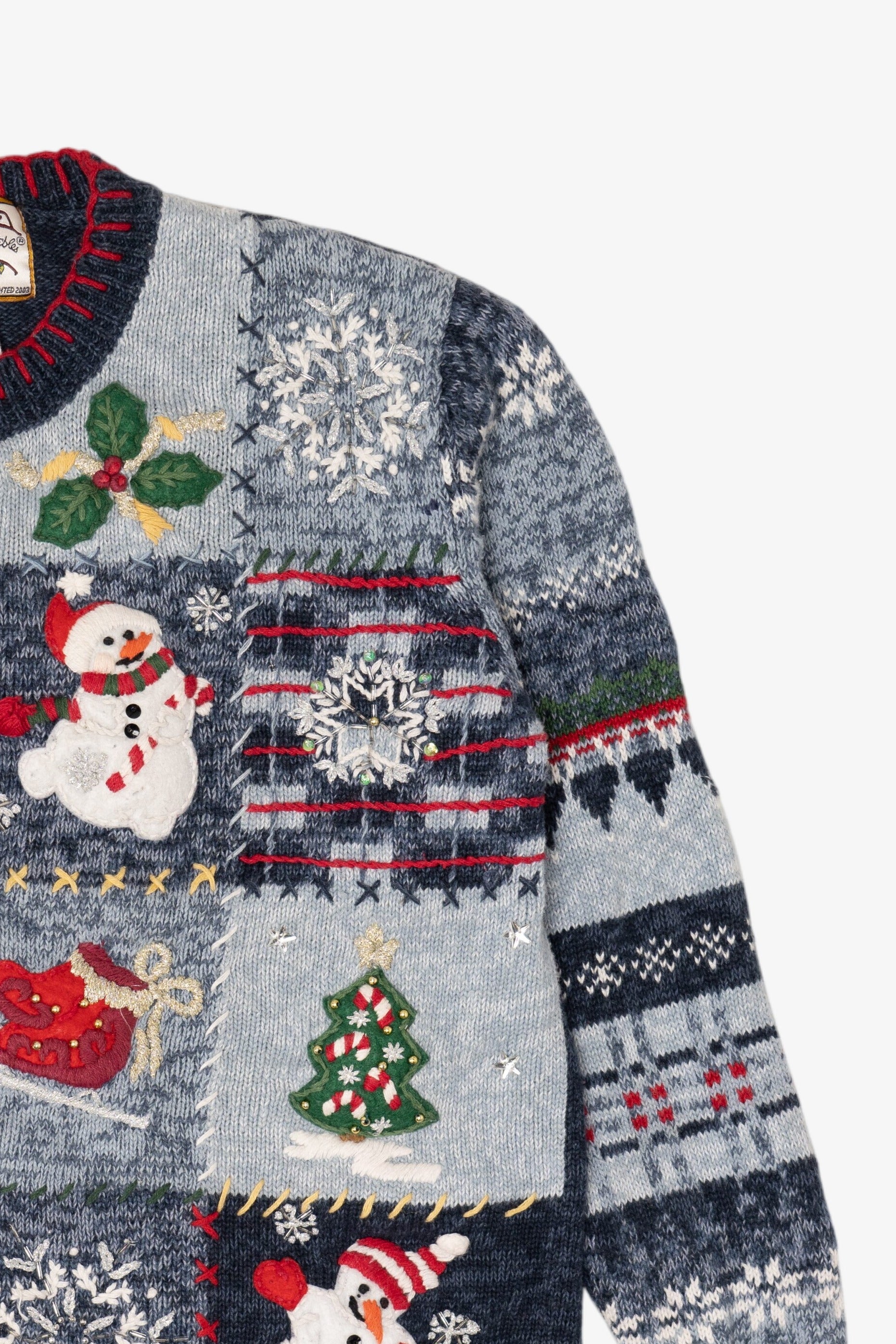 Vintage Navy Blue Heirloom Collectible Snowmen Christmas Cardigan (2000s)