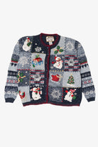 Vintage Navy Blue Heirloom Collectible Snowmen Christmas Cardigan (2000s)