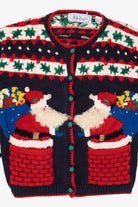 Vintage Navy Blue Belle Pointe Santa Ugly Christmas Cardigan (1990s)