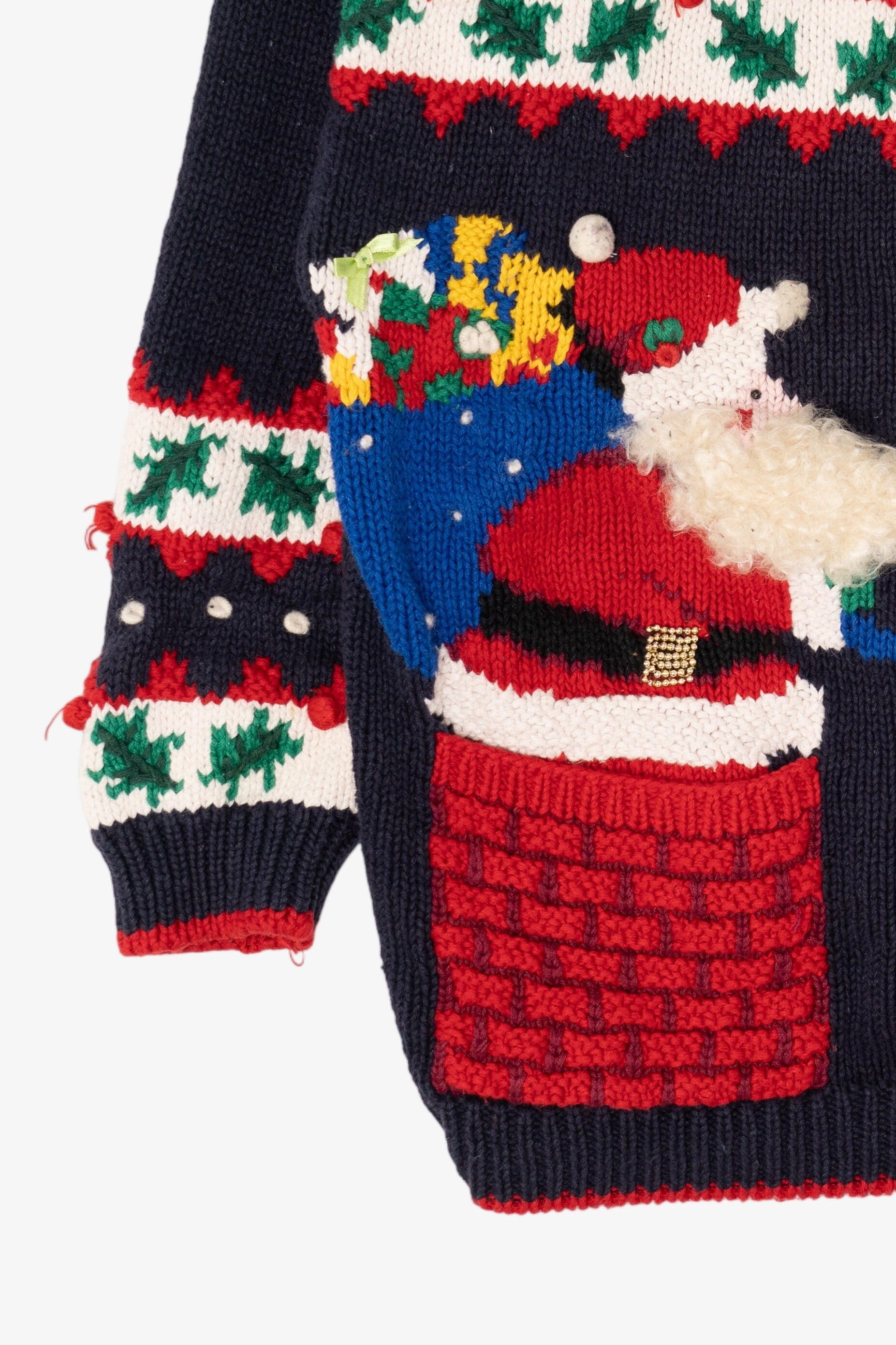 Vintage Navy Blue Belle Pointe Santa Ugly Christmas Cardigan (1990s)