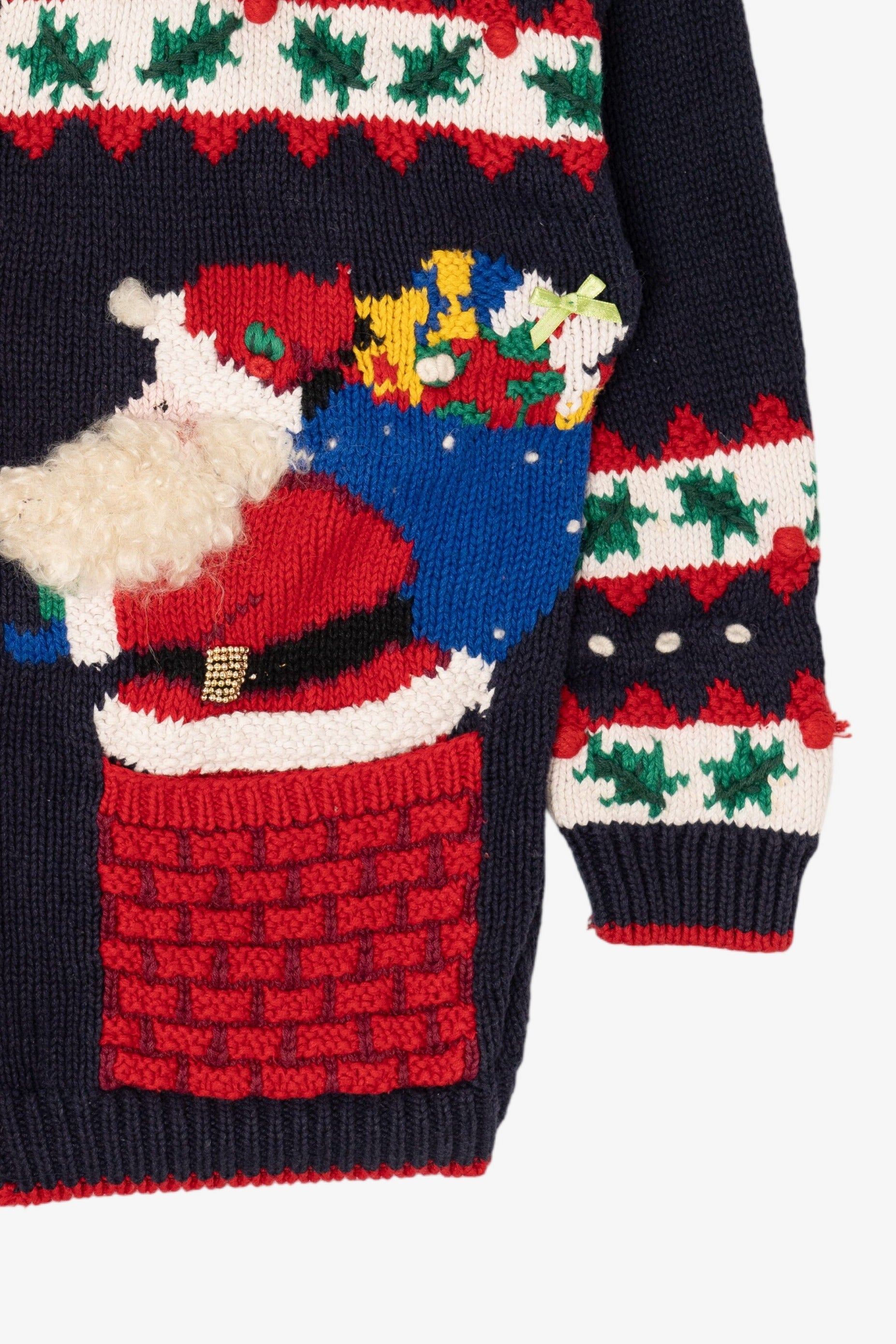 Vintage Navy Blue Belle Pointe Santa Ugly Christmas Cardigan (1990s)