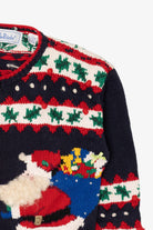 Vintage Navy Blue Belle Pointe Santa Ugly Christmas Cardigan (1990s)