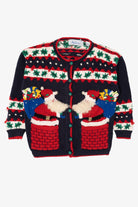 Vintage Navy Blue Belle Pointe Santa Ugly Christmas Cardigan (1990s)