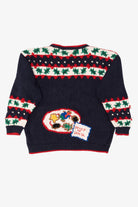 Vintage Navy Blue Belle Pointe Santa Ugly Christmas Cardigan (1990s)