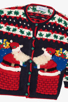 Vintage Navy Blue Belle Pointe Santa Ugly Christmas Cardigan (1990s)