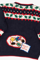 Vintage Navy Blue Belle Pointe Santa Ugly Christmas Cardigan (1990s)