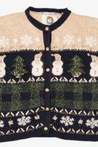 Vintage Beige Christopher & Banks Snowmen Ugly Christmas Cardigan (1990s)